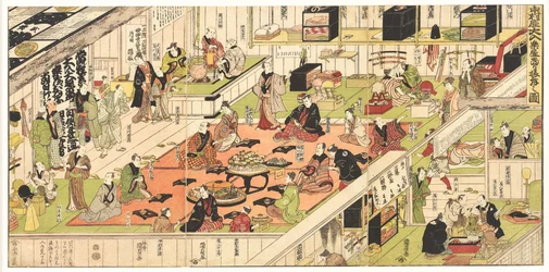 A sold-out performance is celebrated backstage at the Nakamura Kabuki Theatre