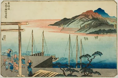 Miya, Kuwana, Yokkaichi, and Ishiyakushi, from the series "Famous Places on the Fifty-three Stations of the Tokaido, Four Stations"