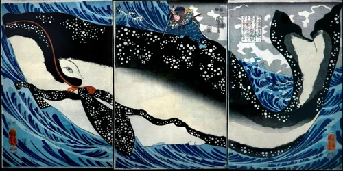 Miyamoto Musashi Kills an Enormous Whale, c.1847