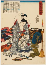 The loyal wife Kesa Gozen cutting her hair