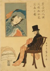 English Merchant Sorting Fabrics for Trade in Yokohama, 1861