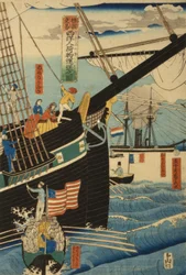 Western Traders at Yokohama Transporting Cargo and Passengers, 1861