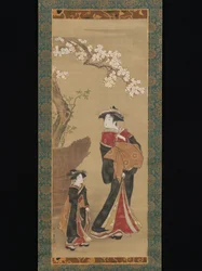 Courtesan and Her Attendant under a Cherry Tree