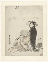 Courtesan with Fan and Smoking Utensils Looking Up at Cuckoo