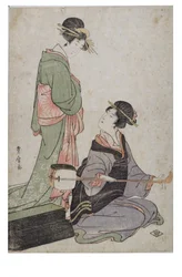 Two Bijin, One with Samisen, Edo Period