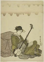 Woman Playing Shamisen, from an Untitled Series of Women at Leisure