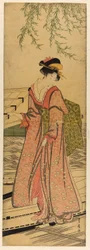 Young woman stepping out of a boat
