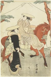 Two Women, One Walking, One on Horseback