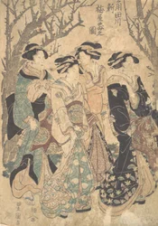 Four Women Passing a Group of Trees