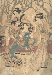 Three Women Dining Before a Group of Trees