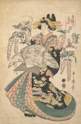 A Courtesan with Wisteria on the Background