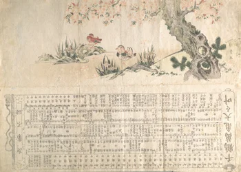 Mandarin Ducks in a Spring Landscape: Program for a Jururui Performance, ca. 1807