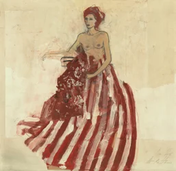 Seated Nude Red Skirt