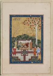 Album folio; An Old Woman and Two Sages, Bukhara, Uzbekistan, Timurid period, 1510-40