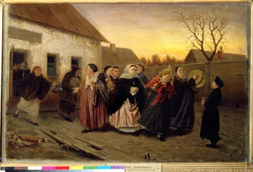 Russian Custom: Procession of Women Leaving a House Dancing and Singing on the Eve of a Wedding