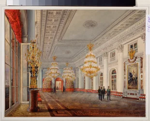 The Grand Hall (or the Nicholas Hall) of the Winter Palace in Saint Petersburg.