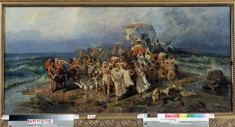 The Israelites Crossing The Red Sea. Episode of the Exodus to the Land of Israel of the Jewish People, Fleeing Slavery and the Armies of the Pharaoh of Egypt.