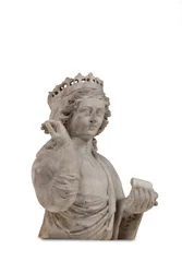 A carved marble bust of a crowned female saint