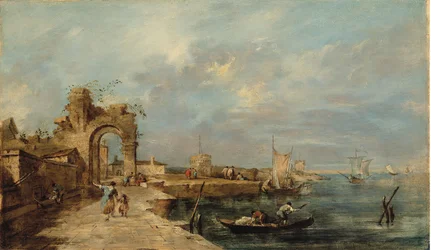 Caprice, with ruined arch and seaport