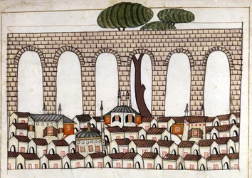 View of Constantinople and its aqueduct. Miniature from 