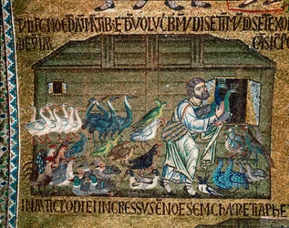 Byzantine architecture: Noah bringing the animals into the ark before the deluge, mosaic made by Venetian artists, 13th century, Basilica di San Marco, Venice