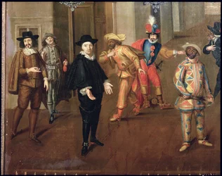 Italian and French Comedians Playing in Farces, 1670 (detail)