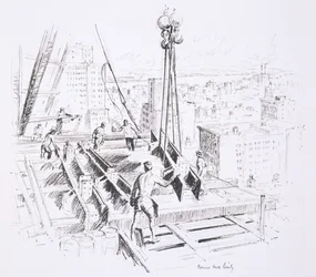 Moving beams on the 25th floor of the Empire State Building, published by William Edwin Rudge