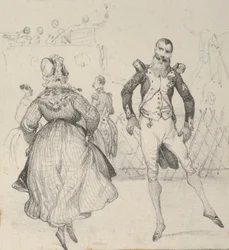 A soldier and a woman dancing, mid-19th century