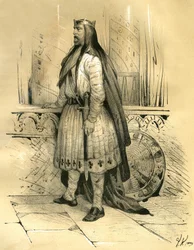 Clodion the Hair, Leader of the Salians Francs from Around 428 Until His Death in 447, Likely Ancestor of the Merovingians. Engraving by Victor Adam in the Book 
