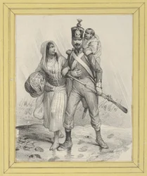 Soldier with a Woman on His Arm and a Child on His Back