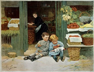 Tour him. Child eating toast in front of their mother