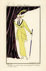 Woman in Canary Yellow Dress with Amber Buttons