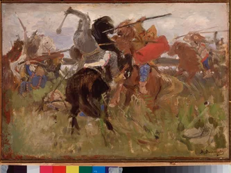 Battle between the Scythians and the Slavs, clash of horsemen in armor