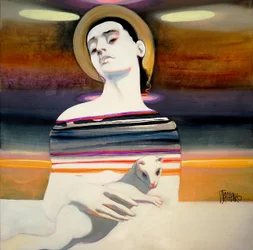 Pensive Woman With Ferret