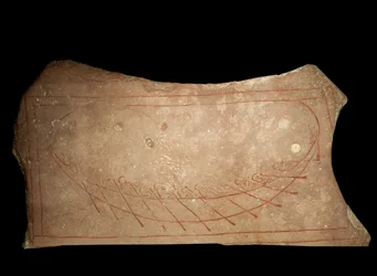 Graffiti representing a Viking rowing ship. 9th century Stockholm, Historiska Museet