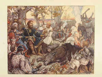 Rest of Grand Prince Vladimir II Monomakh on the Hunt. The Imperial Hunt in Russia by N. Kutepov