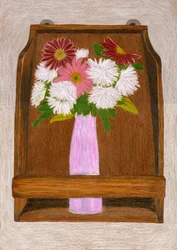 Flowers on Wooden Shelf