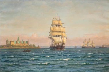 Sailing Ships and a Ferry off Kronborg