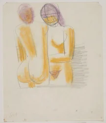 Composition Study with 2 Standing, Nude Women