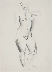 Standing Female Model with Left Hand Raised to Mouth
