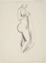 Standing Nude Woman, Profile to the Right, Drapery in Hand