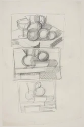 Study Sheet with Three Drafts for Still Lifes