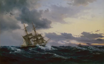 Sailing Vessels in a Stormy Sea