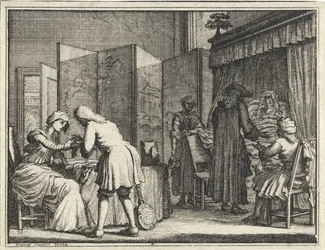 Figures Around a Sickbed and a Doctor Bandaging a Woman