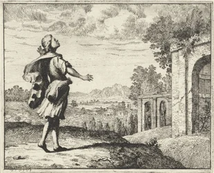 Man in a Landscape Looking Up at the Sky