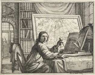 Man with Compass by Maps