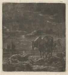 Night Landscape with Sleeping Shepherd and Cattle