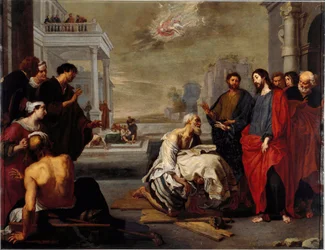 Jesus miraculously heals a paralytic at Capernaum. Genoa, Galleria Nazionale di Palazzo Spinola, Italy