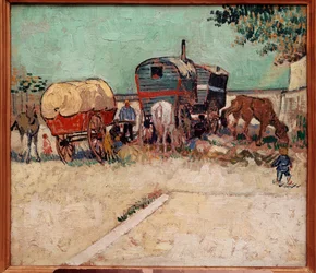 The trailers, a camp of bohemians in the vicinity of Arles (Painting by Vincent Van Gogh)