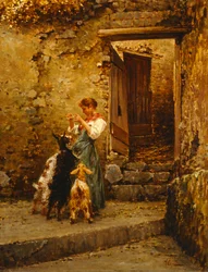 Peasant with goats
